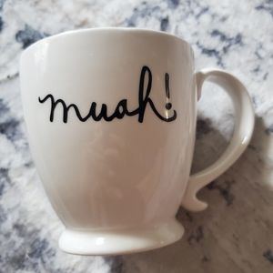 White Mug for coffee or tea Says "muah!" Cute lip and swirled handle. great gift